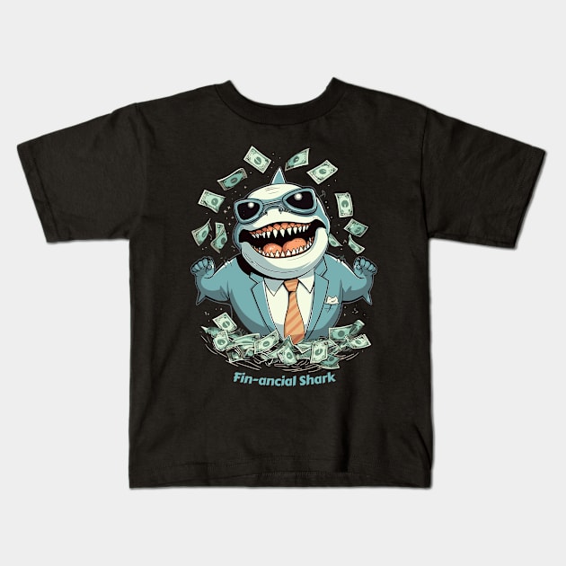 Fin-ancial Shark | Shark Fan Tee Kids T-Shirt by Indigo Lake